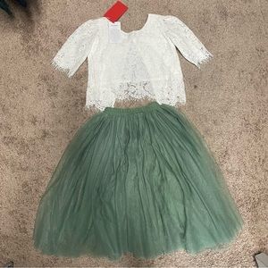 Girl Floral Scallop Lace Tutu Tulle Boho Bohemian Flower Girl Dress
